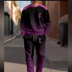 Suitmens Men's Purple Gradient Round Neck Casual Sports Set 038